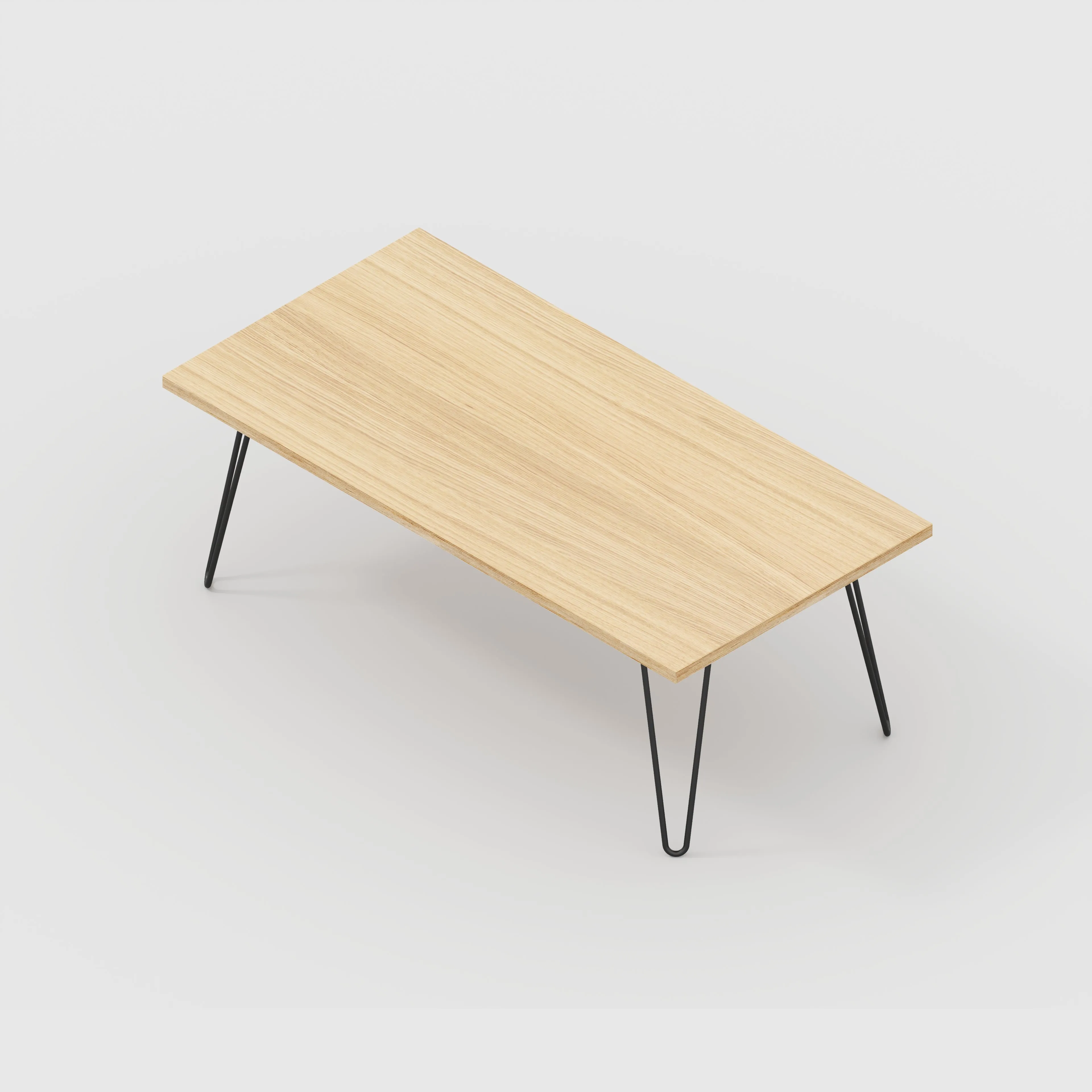 Plywood Coffee Table with Black Hairpin Legs - Plywood Oak - 1200(w) x 600(d) x 425(h)