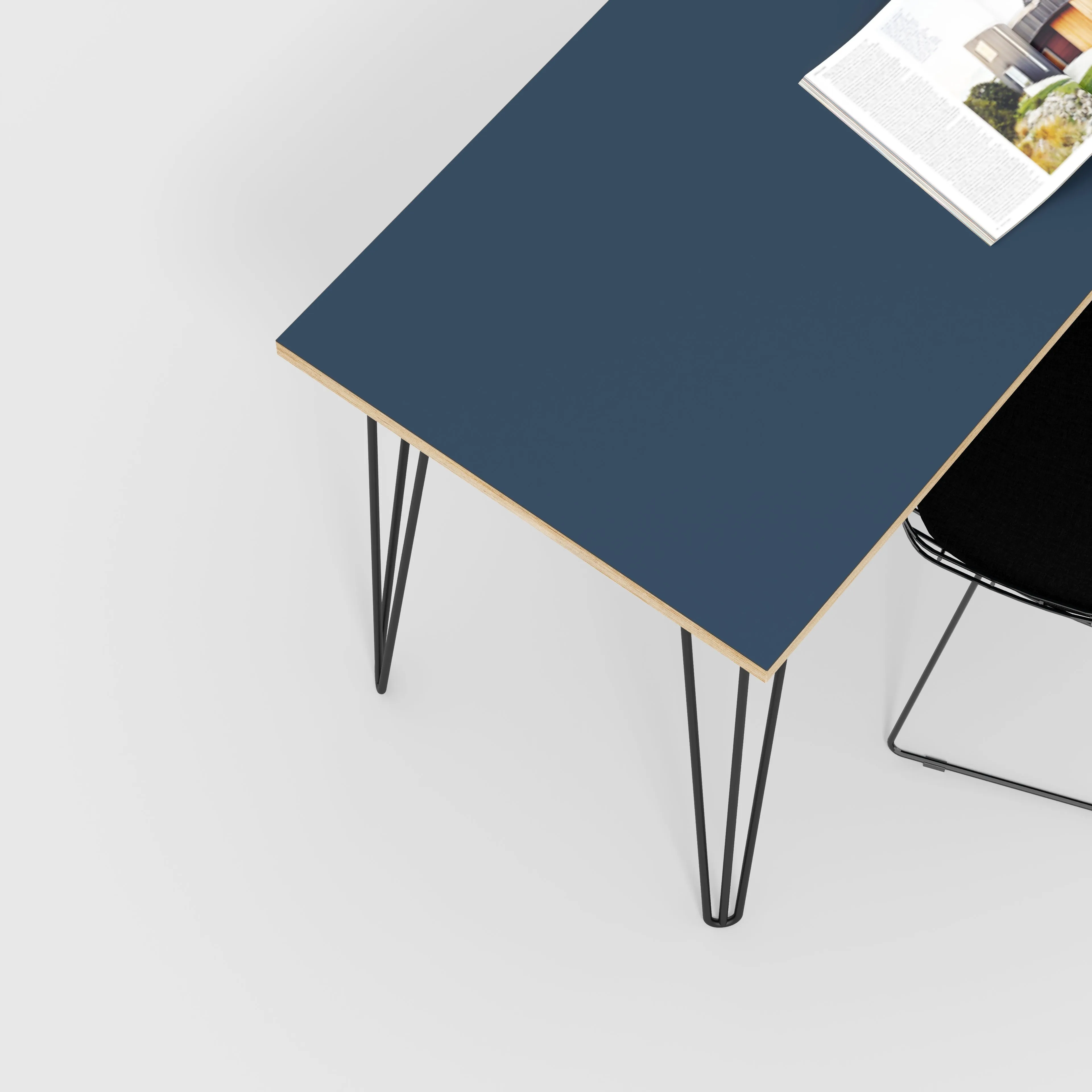 Plywood Desk with Black Hairpin Legs - Formica Night Sea Blue - 1200(w) x 600(d) x 735(h)