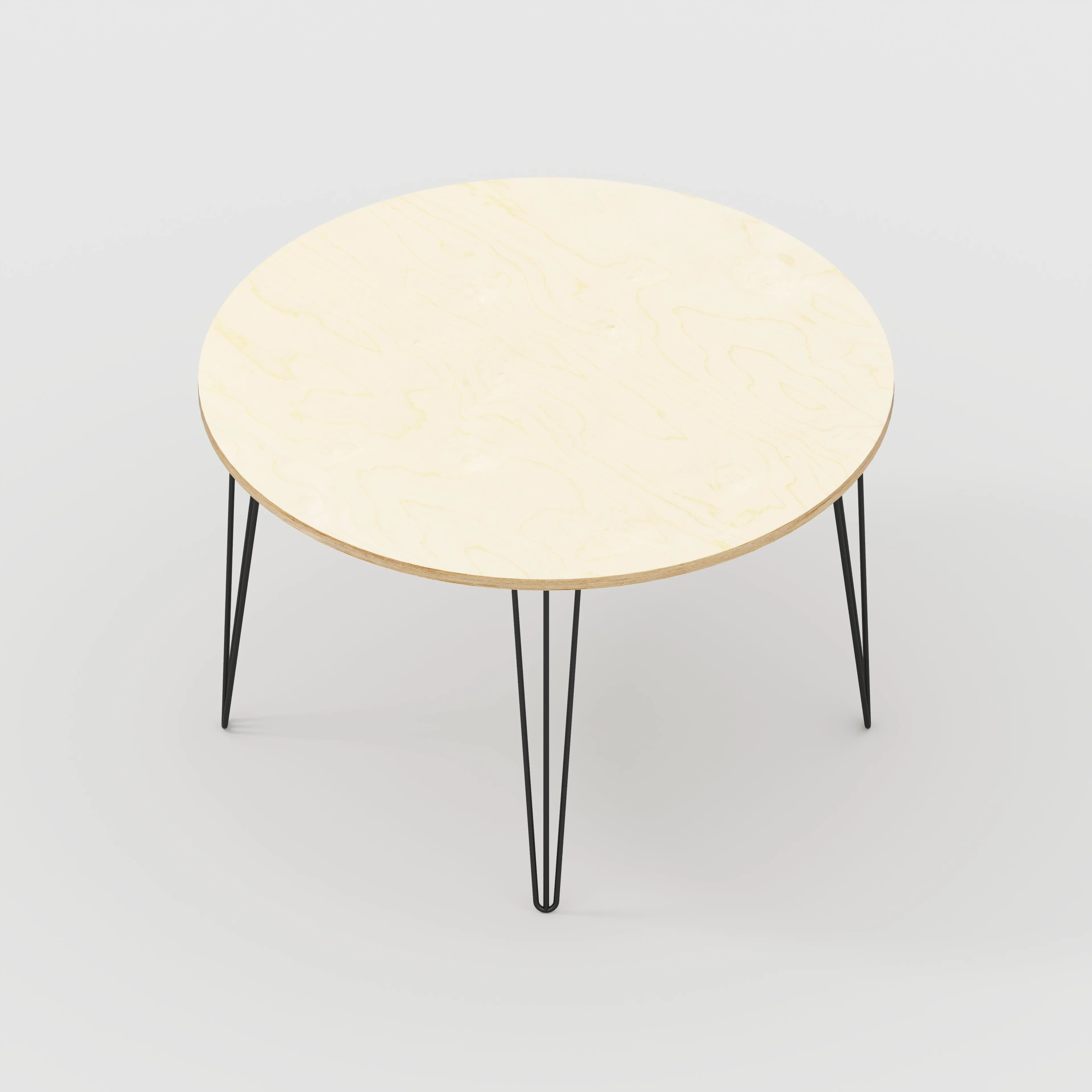 Plywood Round Table with Black Hairpin Legs - Plywood Birch - 1200(dia) x 735(h)