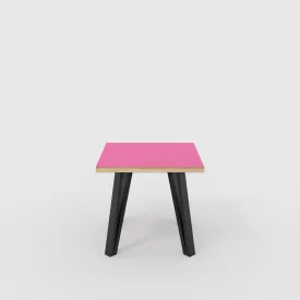 Plywood Side Table with Black Box Hairpin Legs - Formica Juicy Pink - 500(w) x 500(d) x 425(h)