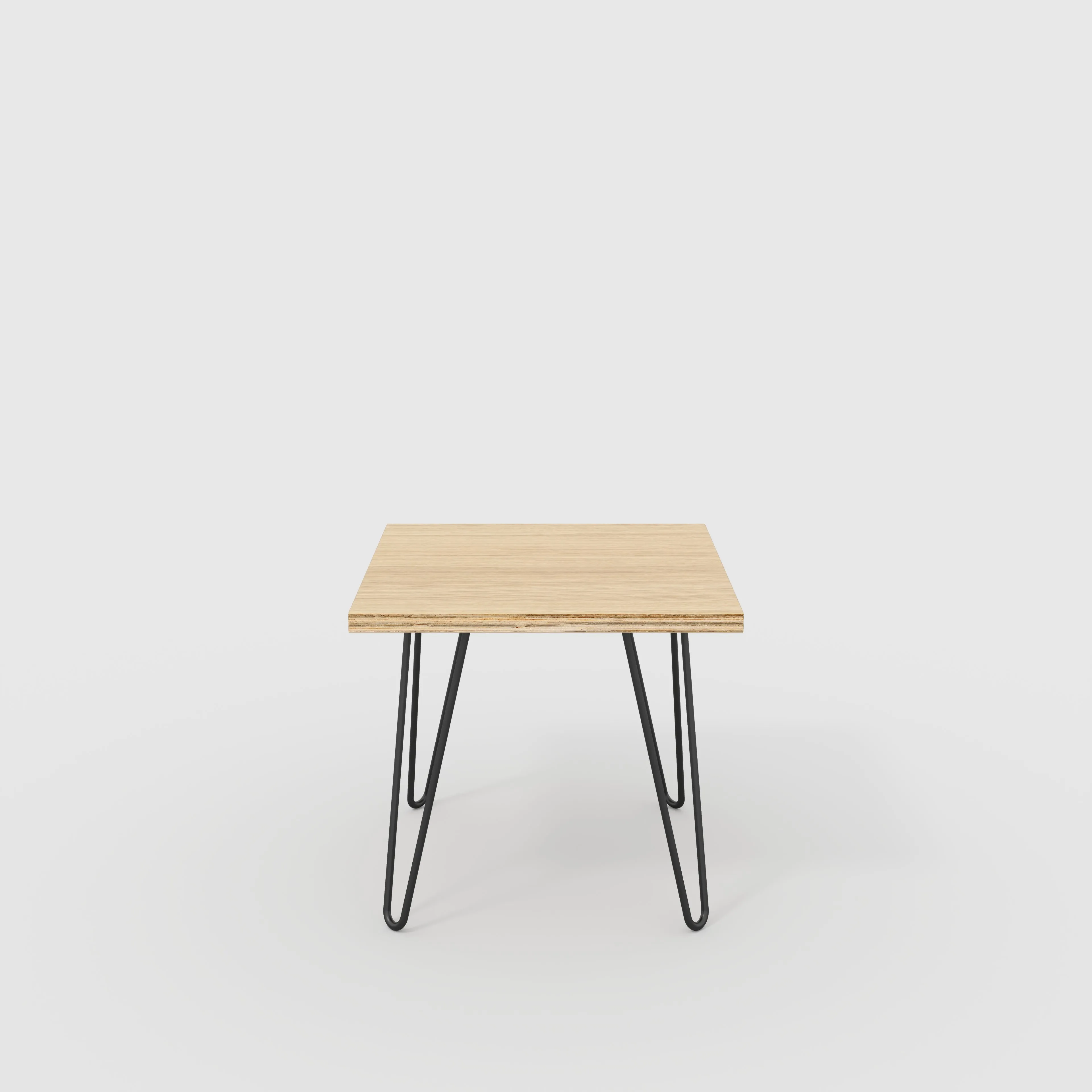 Plywood Side Table with Black Hairpin Legs - Plywood Oak - 500(w) x 500(d) x 425(h)