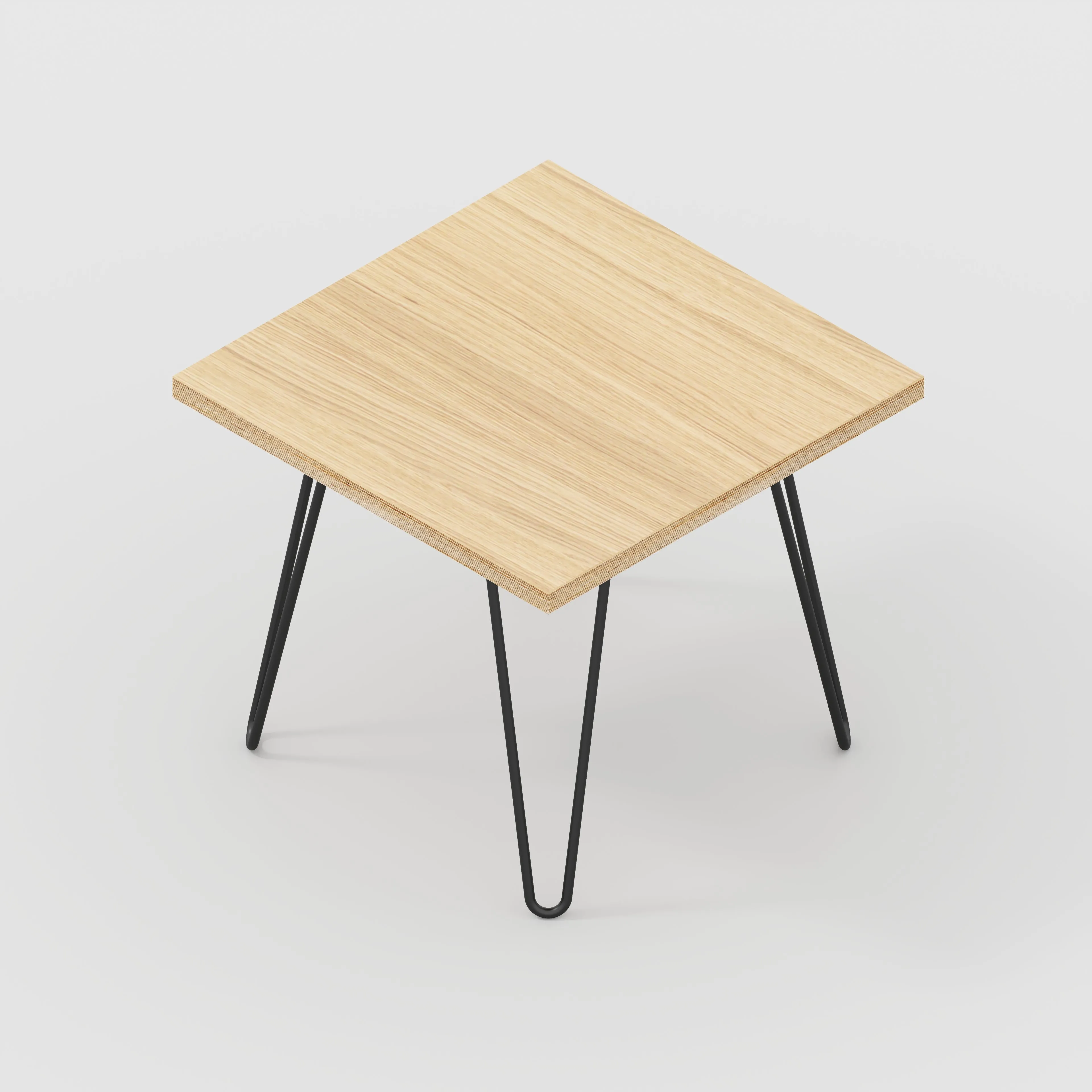 Plywood Side Table with Black Hairpin Legs - Plywood Oak - 500(w) x 500(d) x 425(h)