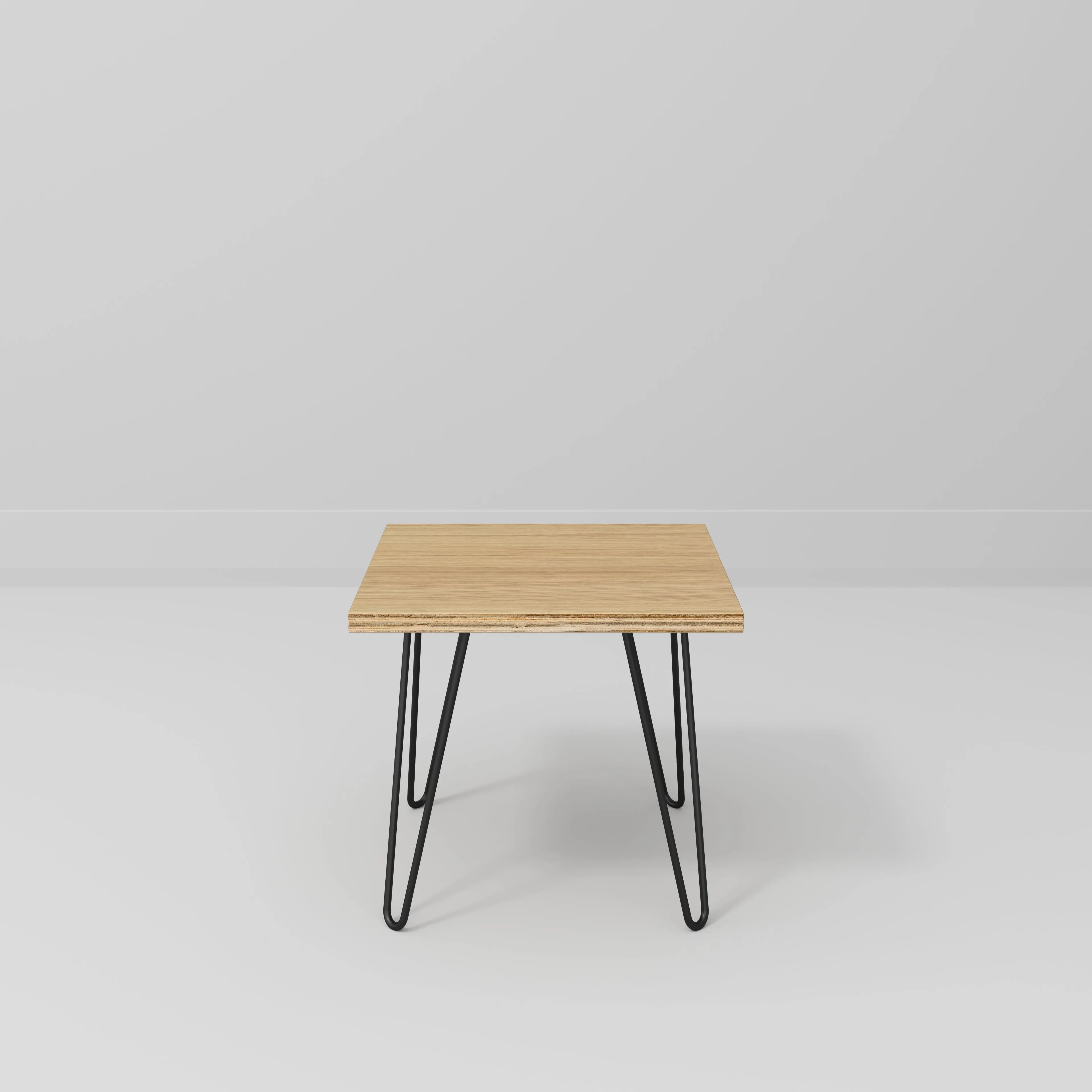 Plywood Side Table with Black Hairpin Legs - Plywood Oak - 500(w) x 500(d) x 425(h)