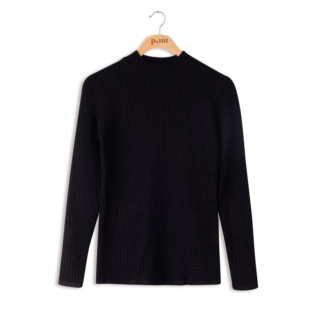 Point Cable-knit Mock Neck Sweater