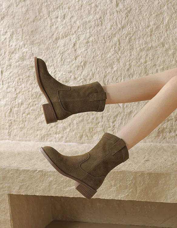 Pointed Toe Real Leather Casual Suede Boots Women