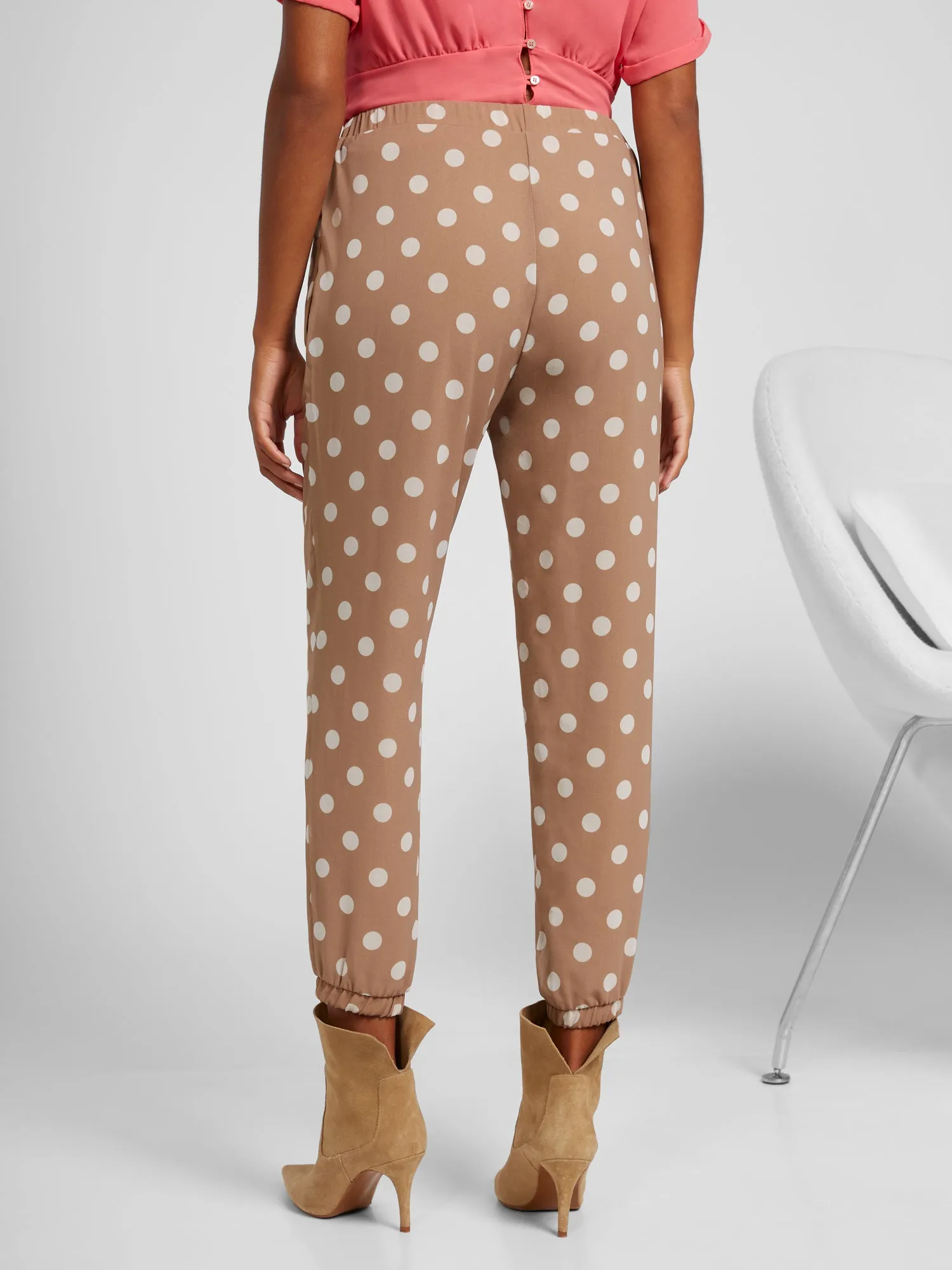 Polka Dot Drawstring Waist Jogger - Sweet Pea in Warm Taupe