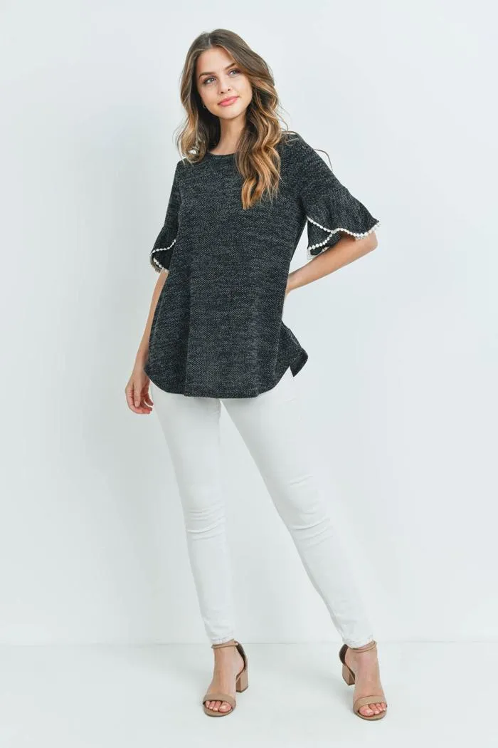 Pompom Detail Bell Sleeves