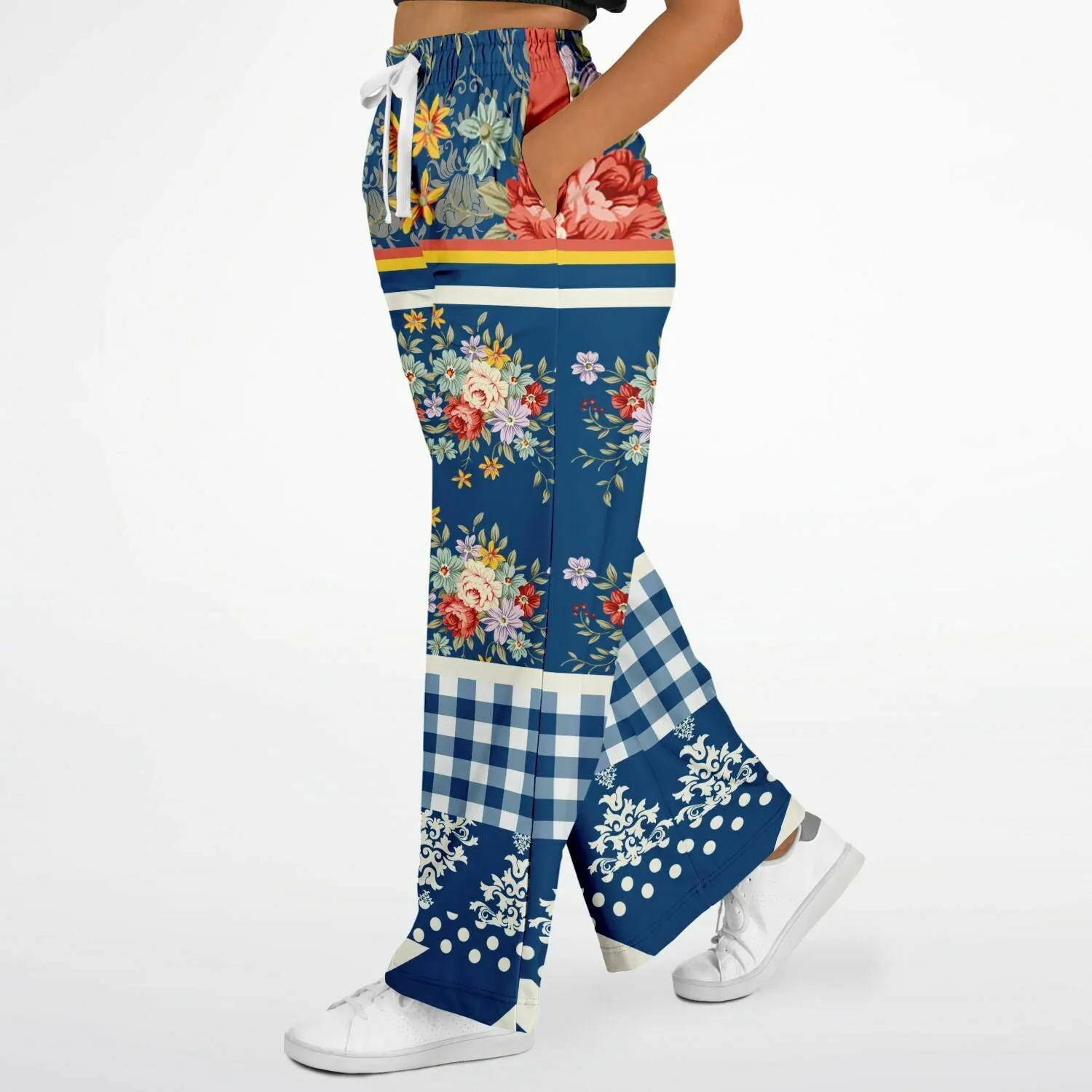 Porcelain Fleur Floral Print Eco-Poly Wide Leg Pants