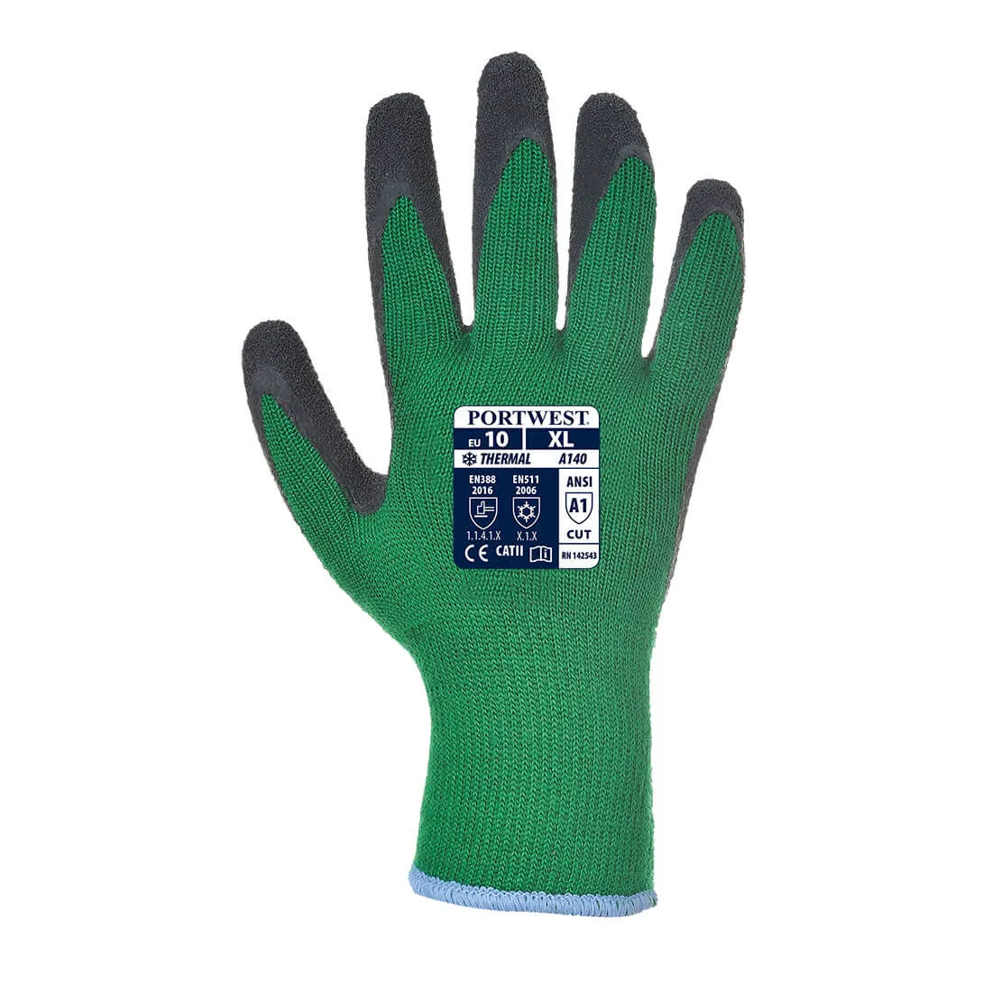 Portwest Workwear A140 - Thermal Grip Glove - Latex - Green/Black