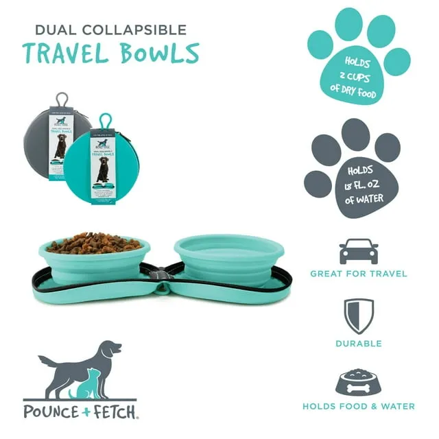 Pounce   Fetch Silicone Travel Double Bowl with Case W. Zipper 18oz