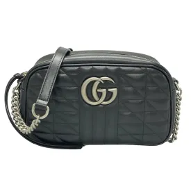 Pre-Owned Gucci Black Calfskin Leather GG Quilting Marmont Camera Bag- G1312