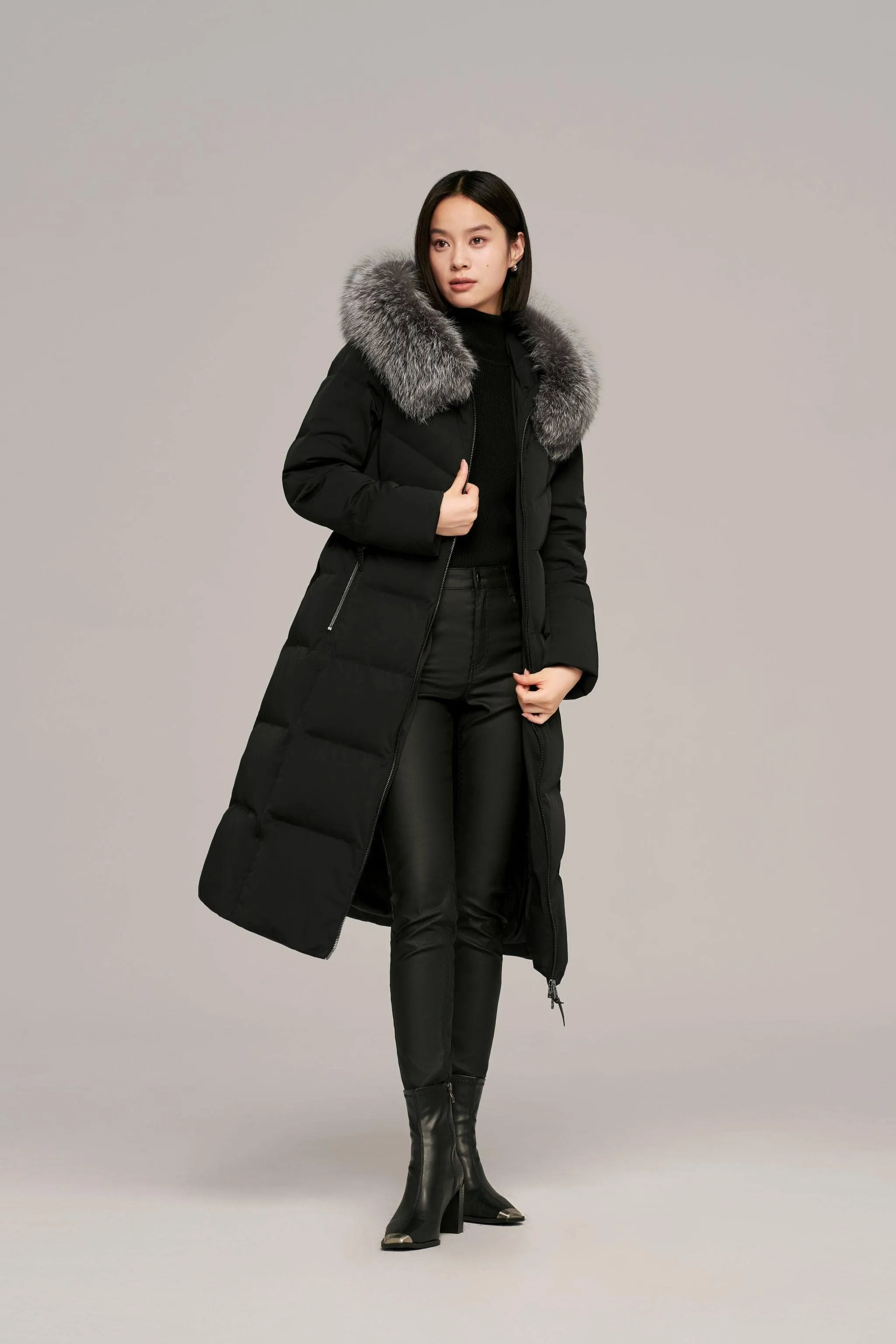 Premium Business Women's Long Goose Down Coat