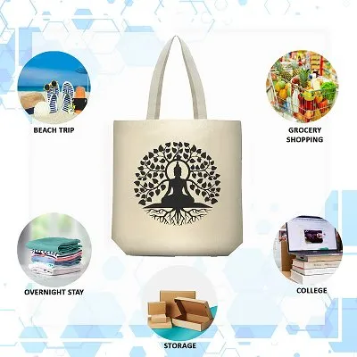 Premium Cotton Canvas Tote Bag- Buddha White