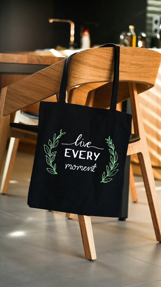 Premium Cotton Canvas Tote Bag- Live Every Moment Black