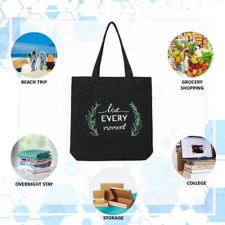 Premium Cotton Canvas Tote Bag- Live Every Moment Black