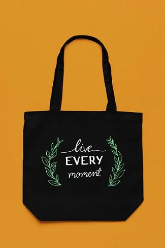 Premium Cotton Canvas Tote Bag- Live Every Moment Black