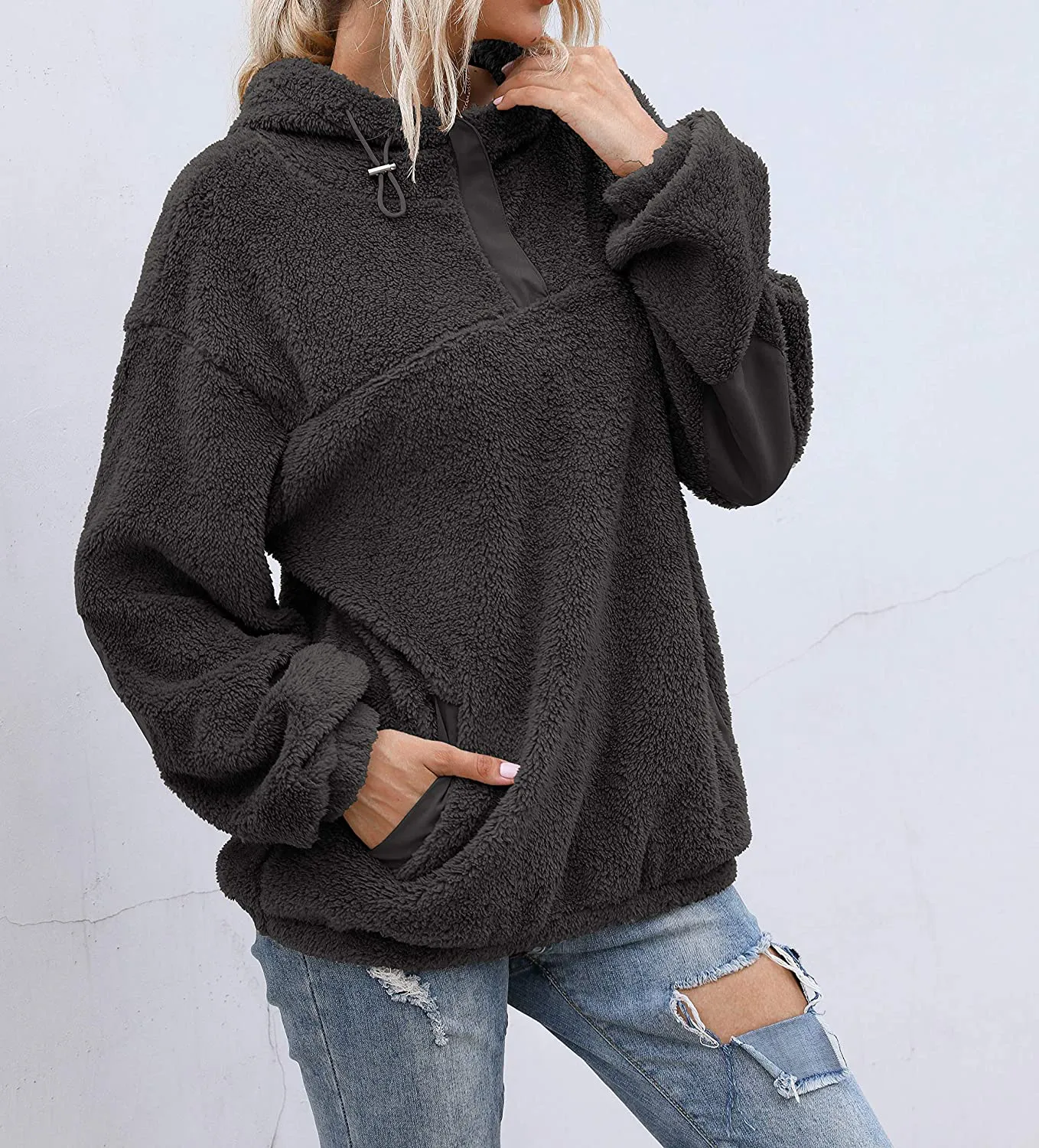 PRETTYGARDEN Women's Long Sleeve Fuzzy Sherpa Fleece Sweatshirt Coat Zipper Hoodie Oversized Pullover Outwear with Pockets