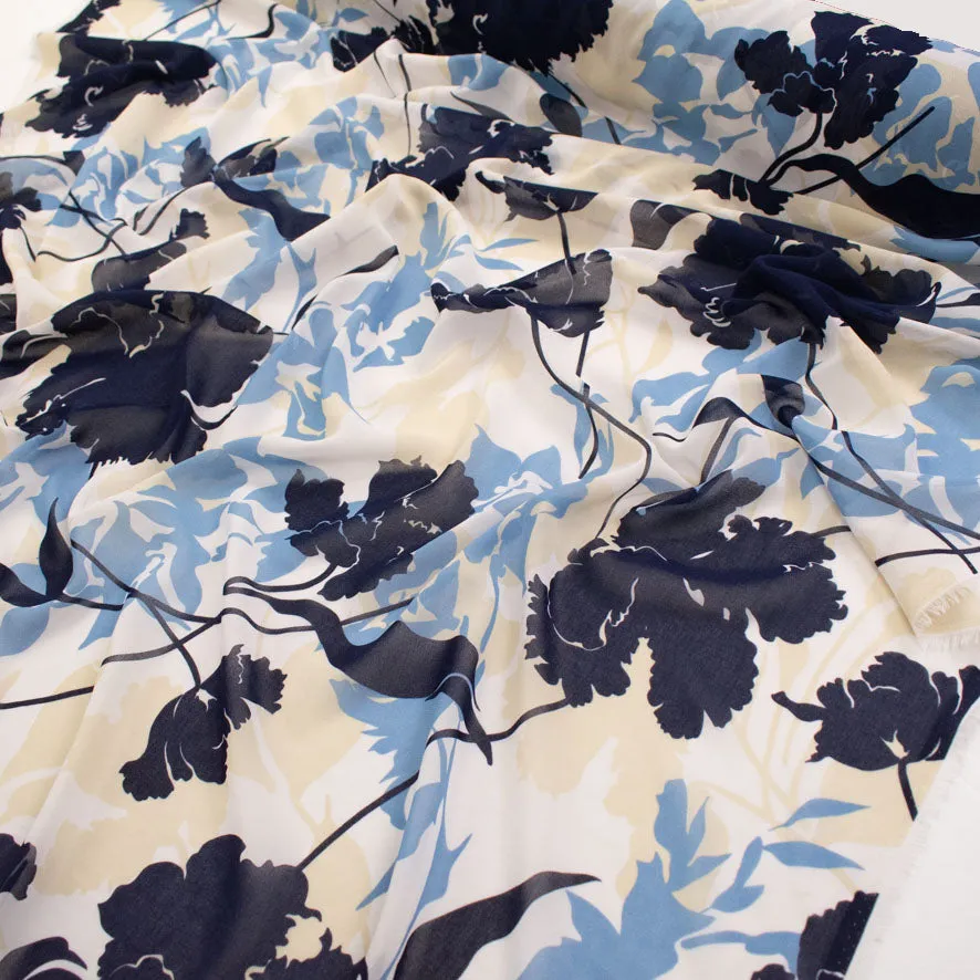 Printed Chiffon Design-245 Blue & Navy Floral