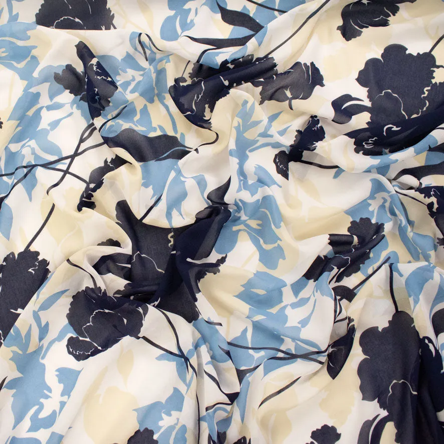 Printed Chiffon Design-245 Blue & Navy Floral