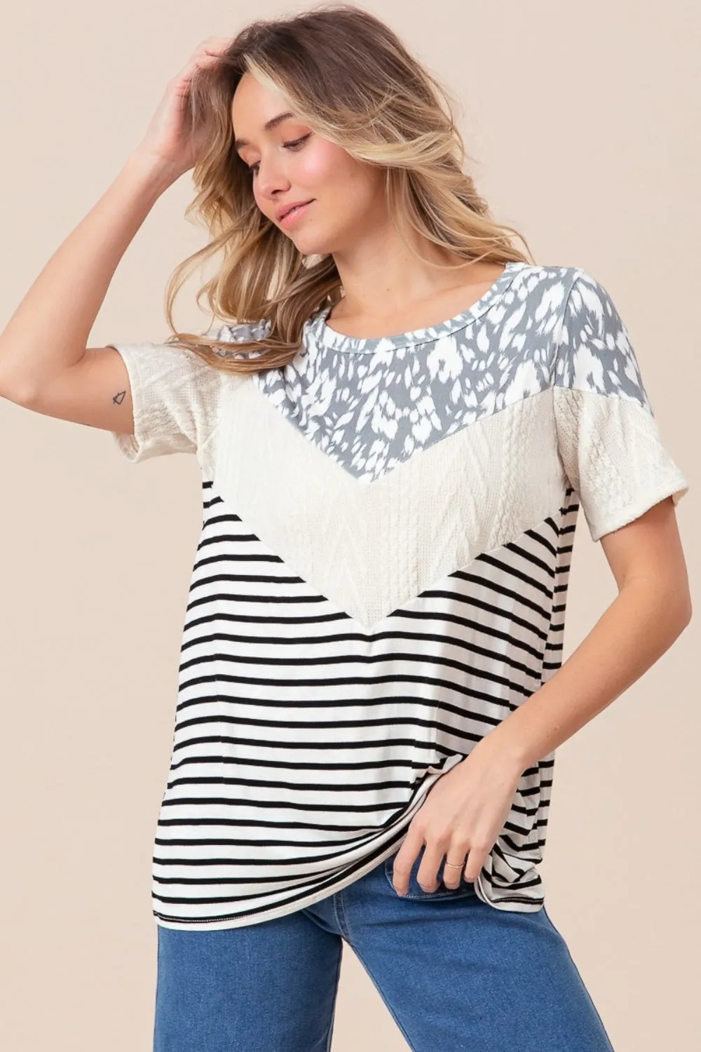 Printed Color Block Short Sleeve T-Shirt