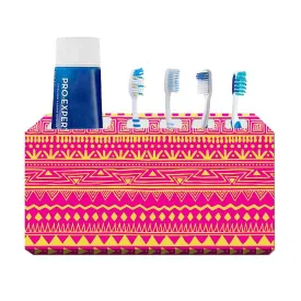 Printed Designer Toothbrush Holder for Bathroom- Aztec Pattern Pink