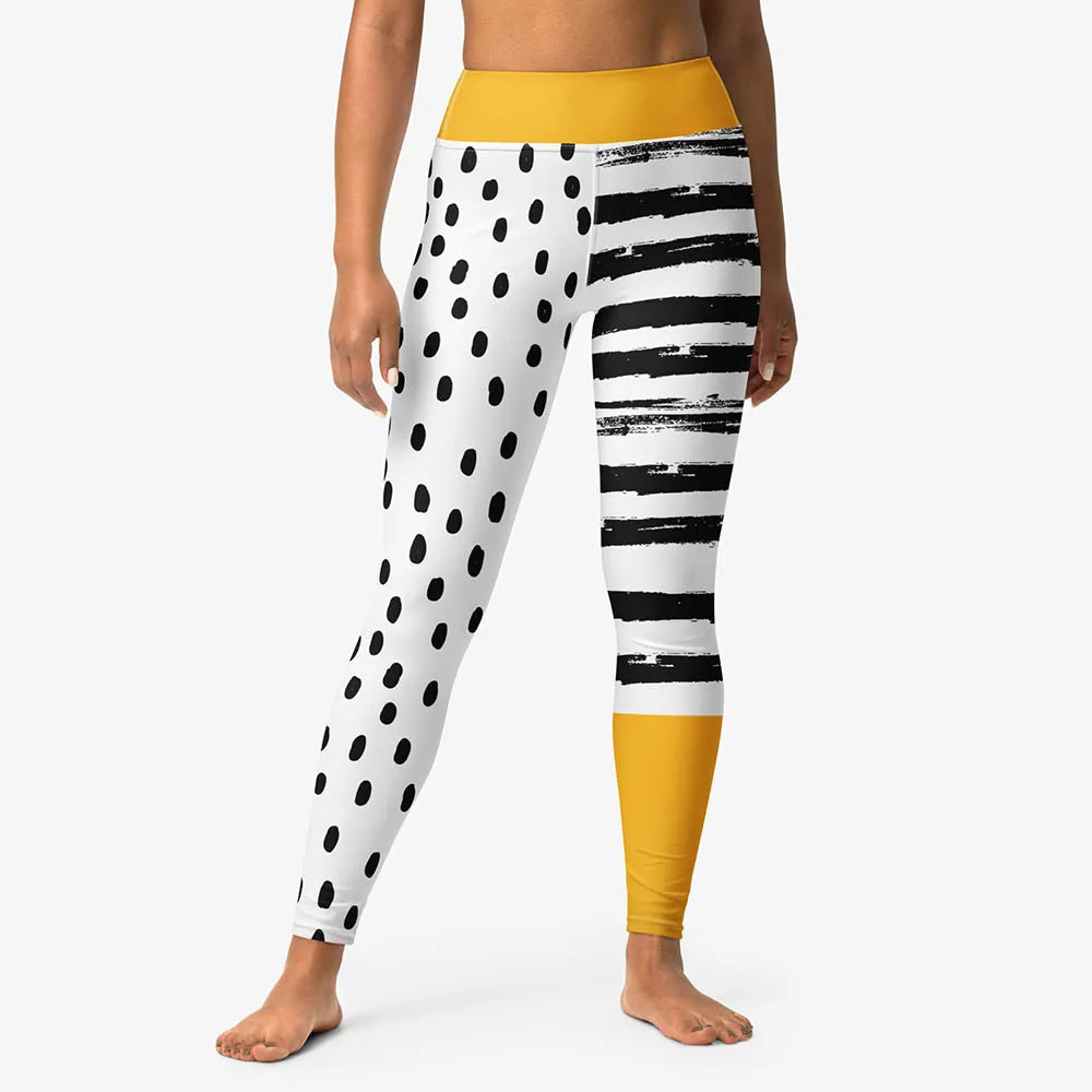 Printed Leggings "Dots&Stripes" Yellow