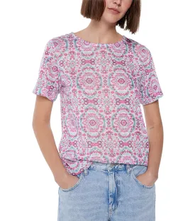 Printed Linen Effect T-shirt Pink