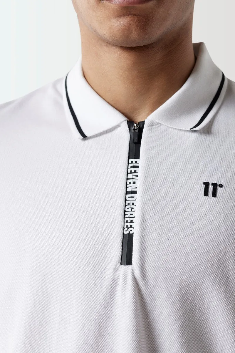 Printed Zip Polo - White