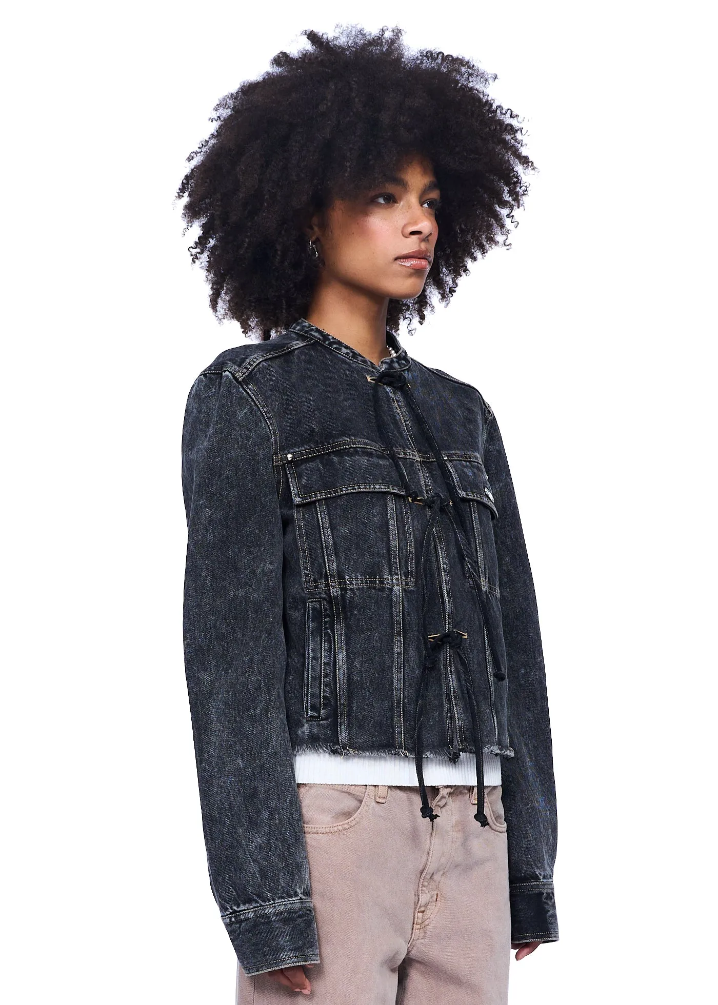 Private Policy Distressed Denim Cropped Jacket