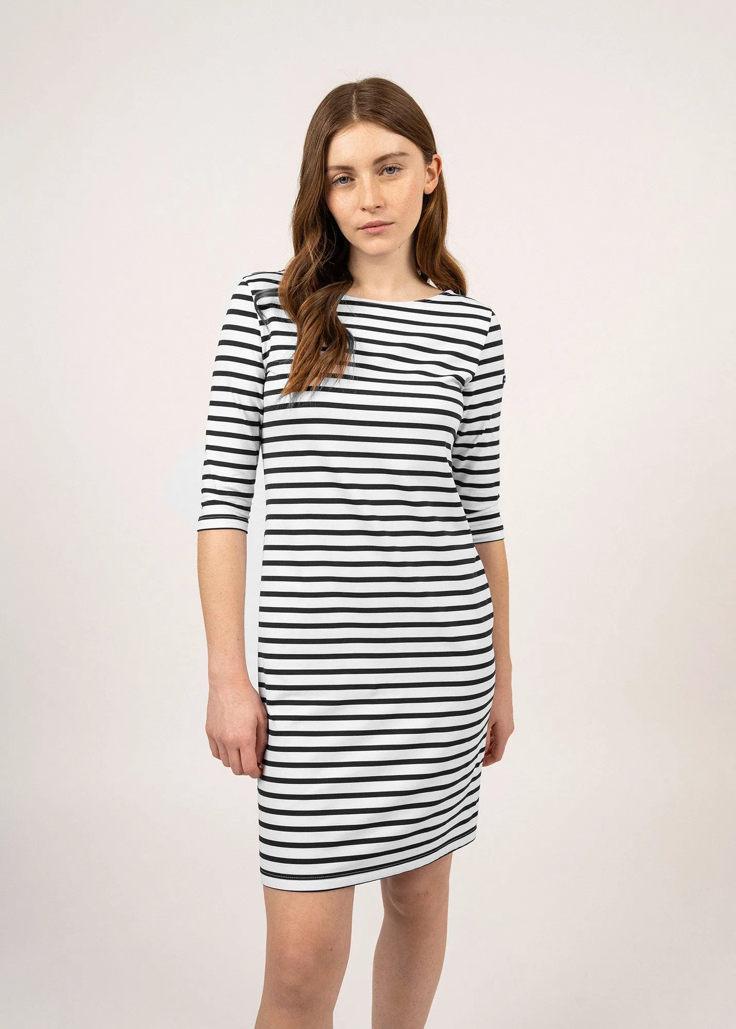 PROPRIANO - Form-Fitting Nautical Stripe Dress | Anti-UV Stretch Fabric (WHITE / BLACK)