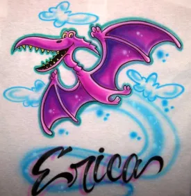 Pterodactyl Cartoon Dinosaur Airbrushed & Personalized Shirt Design