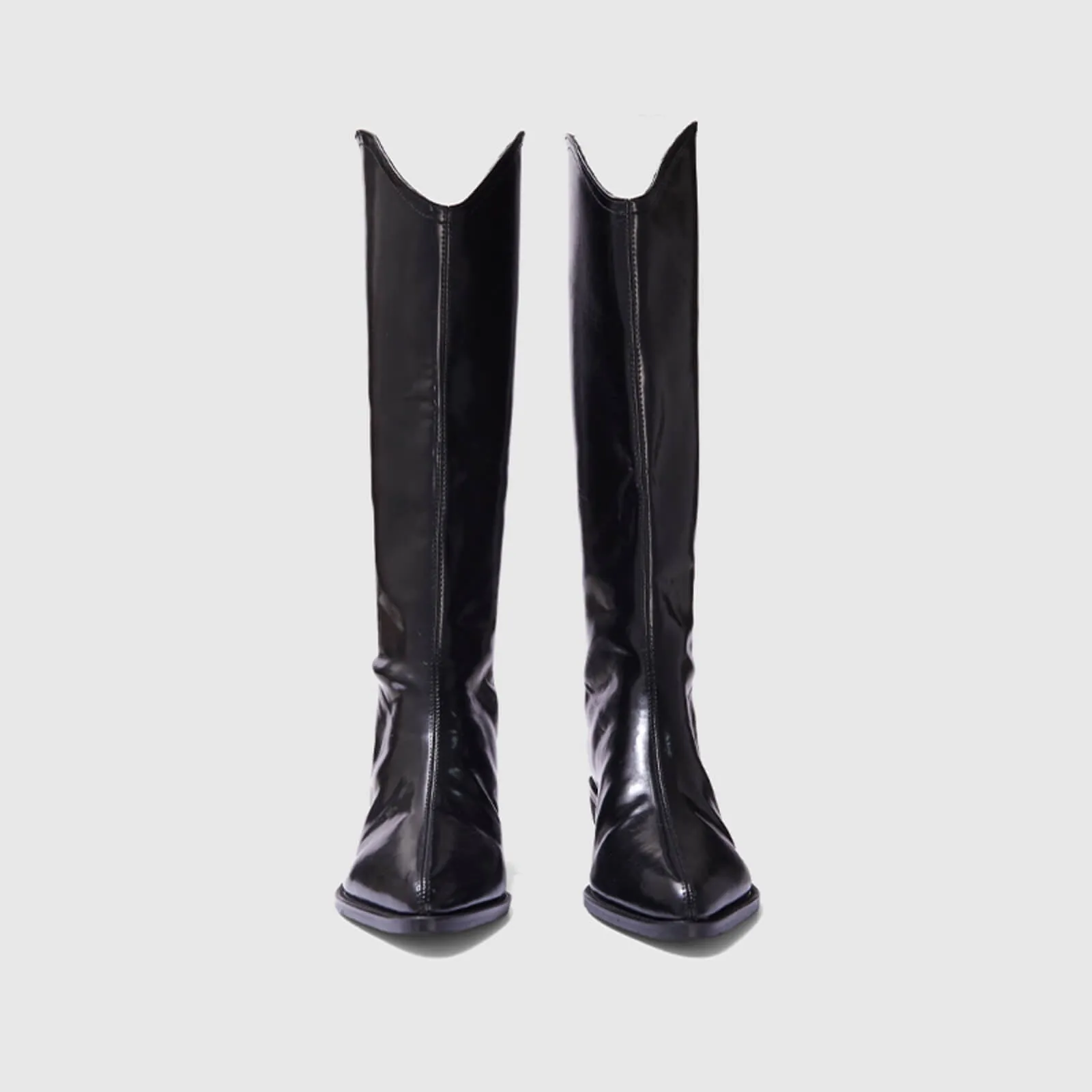 Pull On Cutout Chunky Heel Knee High Boots