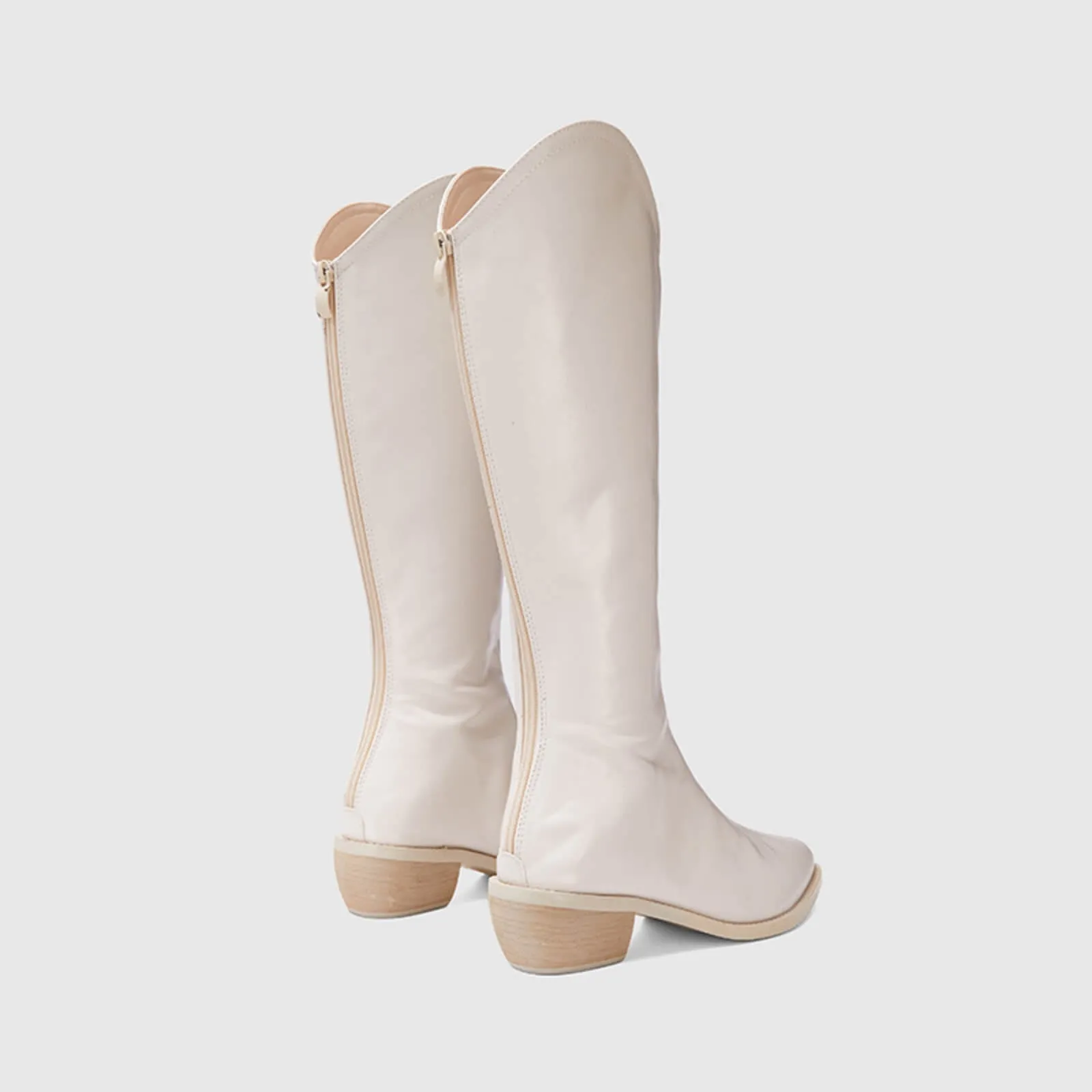 Pull On Cutout Chunky Heel Knee High Boots