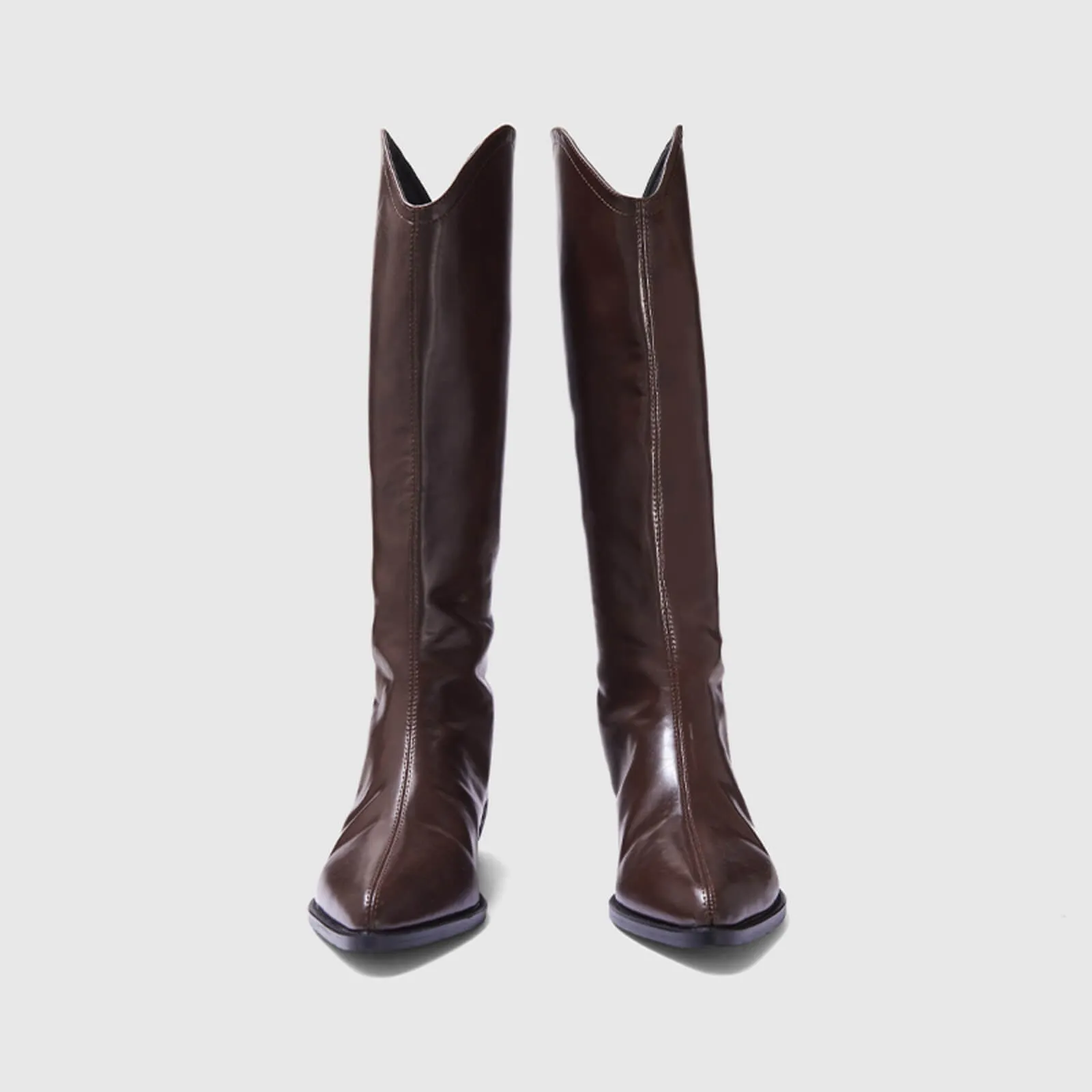 Pull On Cutout Chunky Heel Knee High Boots