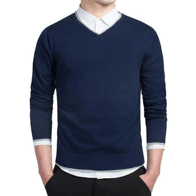 Pullover Men V-neck Casual Long Sleeve Sweaters