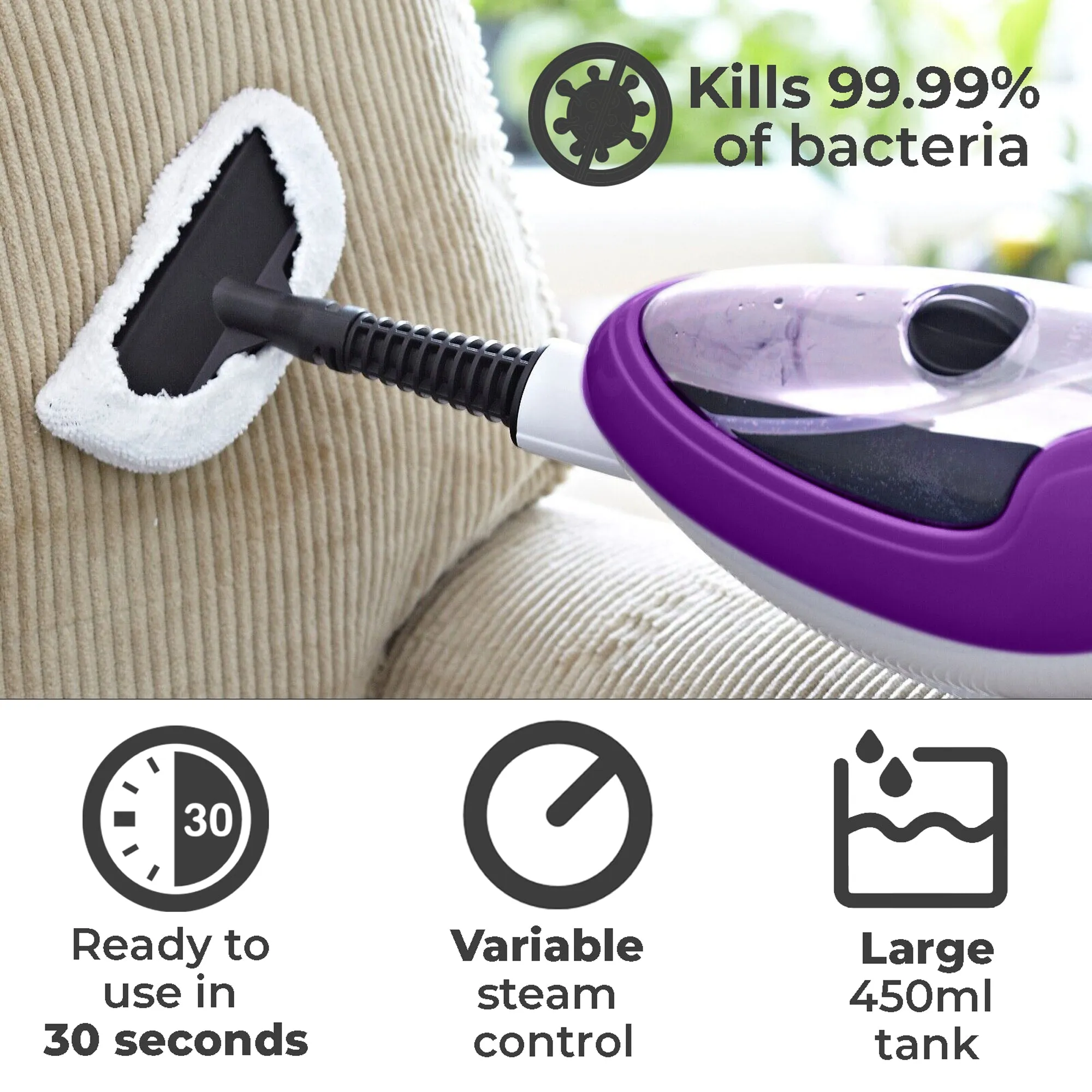 Purple 10 in 1 1500W Hot Steam Mop Cleaner and Hand Steamer