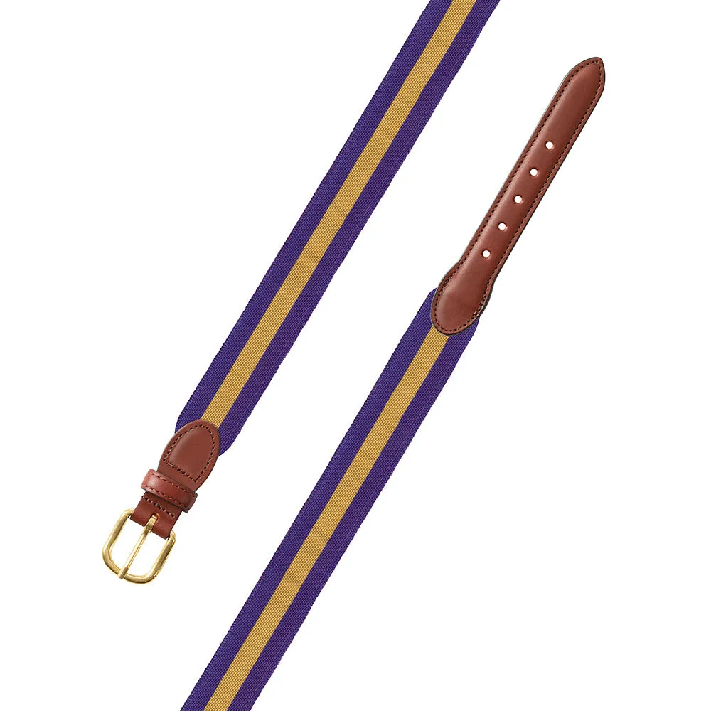 Purple & Gold Grosgrain Ribbon Leather Tab Belt