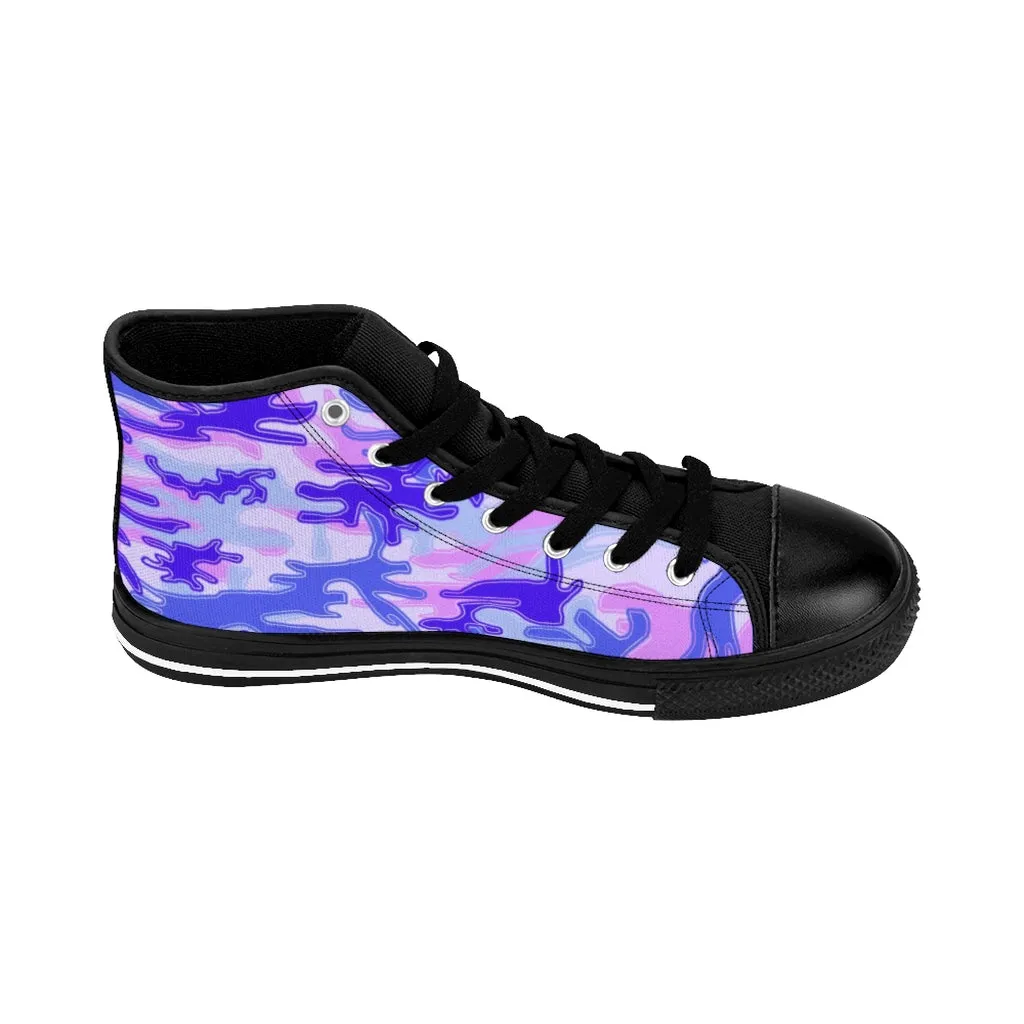 Purple Camo Women's Sneakers, Army Print Designer High-top Sneakers Tennis Shoes For Ladies