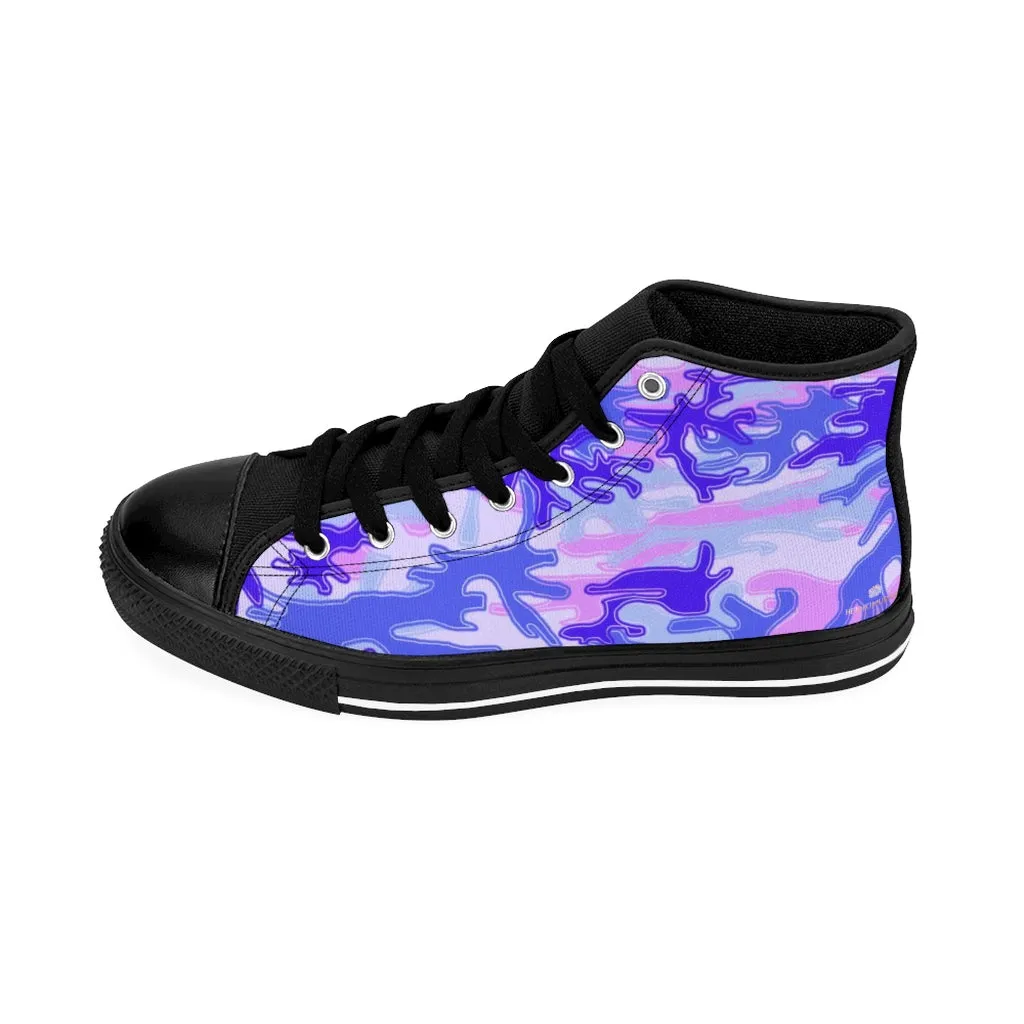 Purple Camo Women's Sneakers, Army Print Designer High-top Sneakers Tennis Shoes For Ladies