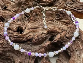 Purple Chalcedony Gemstone Beaded Anklet