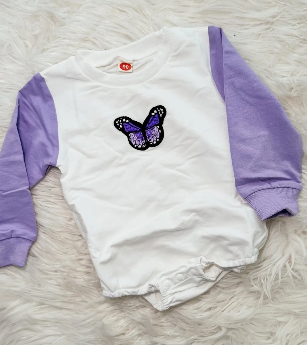 Purple Embroidered Butterfly Romper