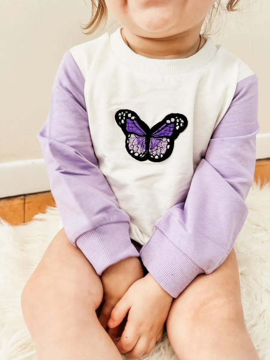 Purple Embroidered Butterfly Romper