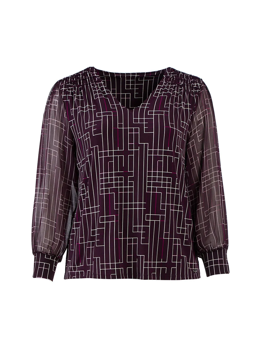 Purple Geo Print Cuff Sleeve Top