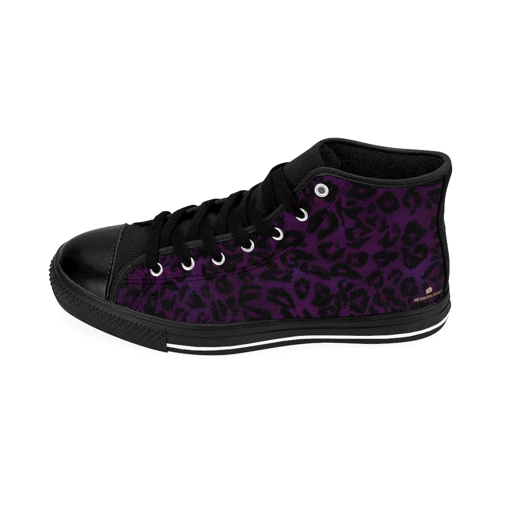 Purple Leopard Women's Sneakers, Animal Print Designer High-top Fashion Tennis Shoes For Women(US Size: 6-12)