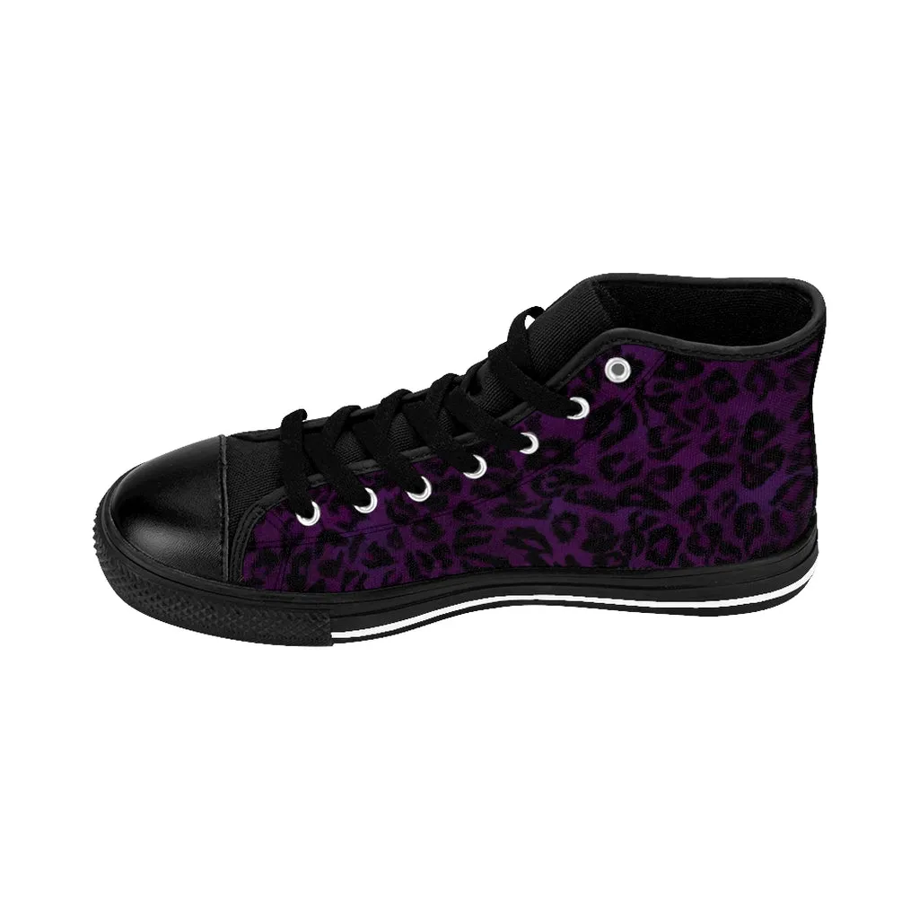 Purple Leopard Women's Sneakers, Animal Print Designer High-top Fashion Tennis Shoes For Women(US Size: 6-12)