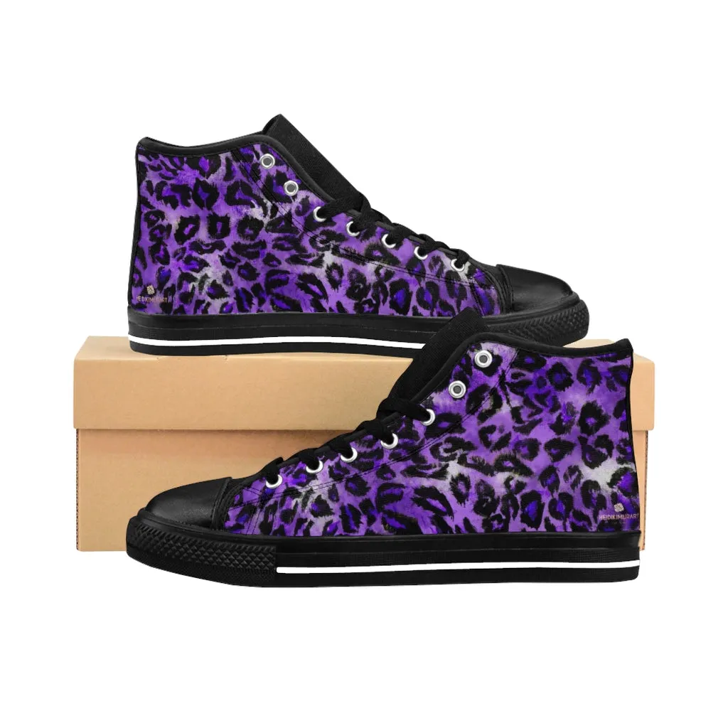 Purple Leopard Women's Sneakers, Animal Print Designer High-top Fashion Tennis Shoes