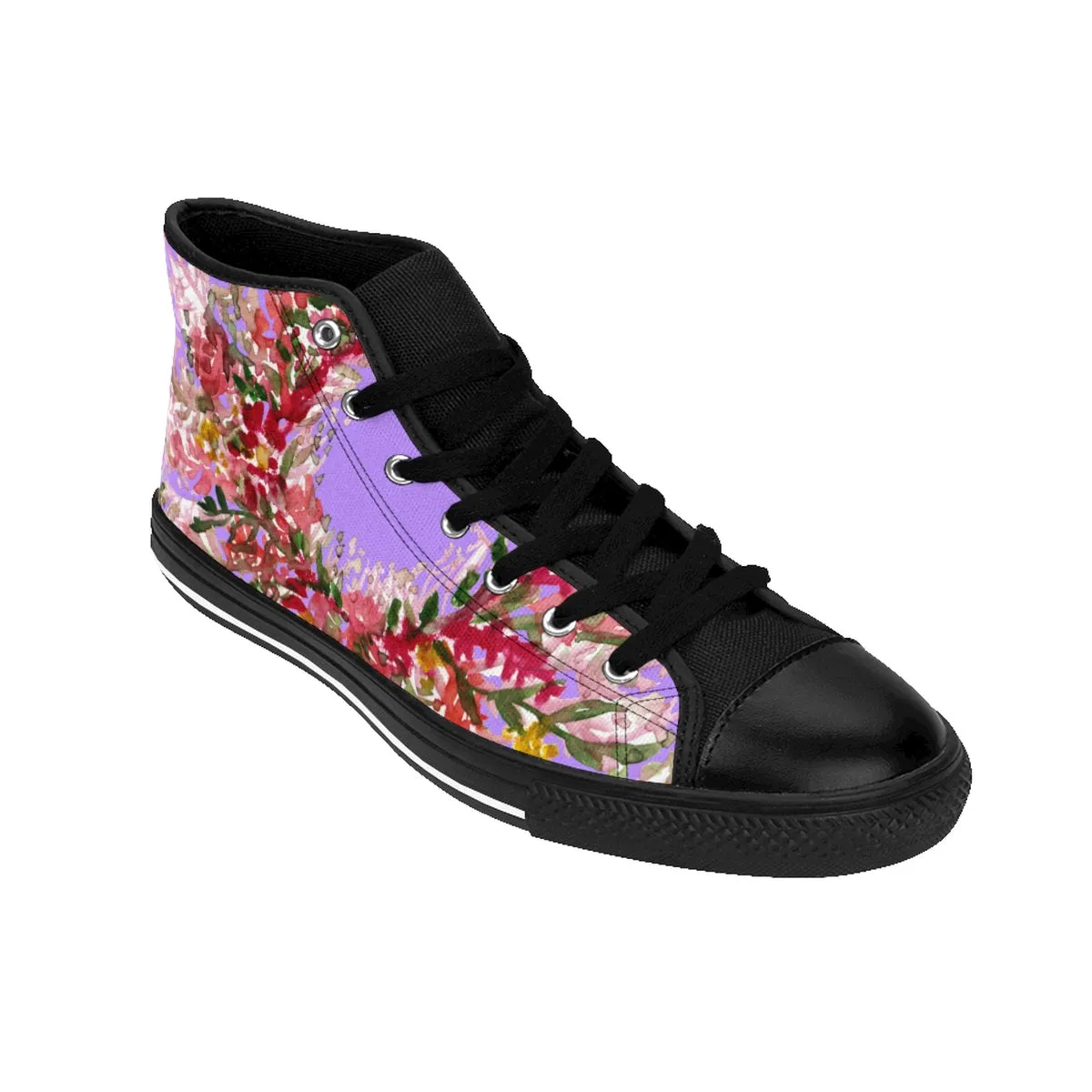 Purple Red Floral Men's Sneakers, Fall Floral Print High-top Sneakers Tennis Fashion Shoes