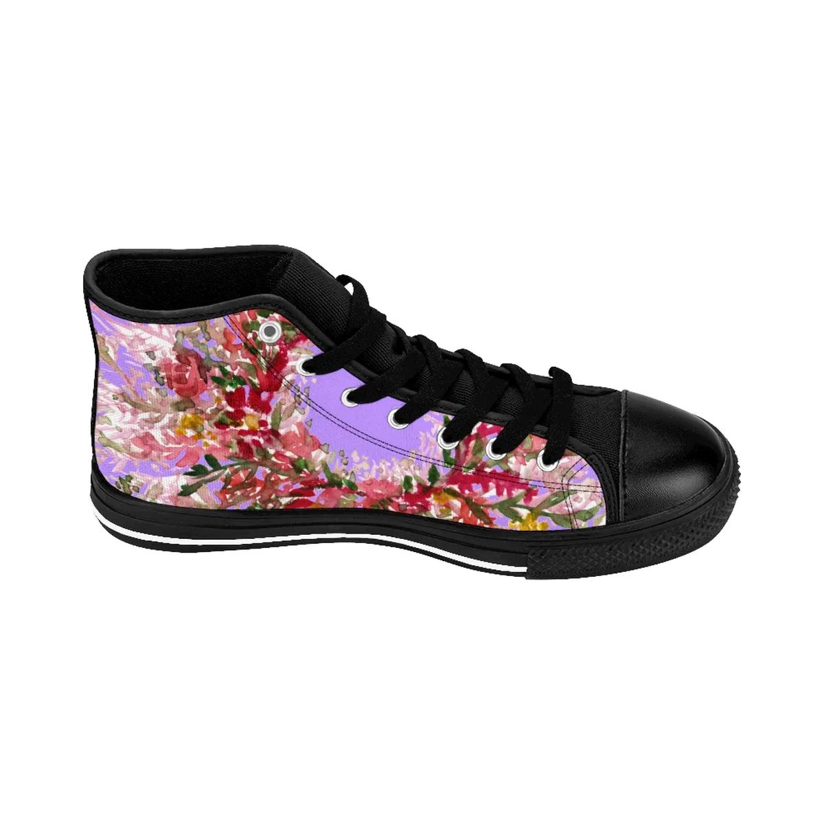 Purple Red Floral Men's Sneakers, Fall Floral Print High-top Sneakers Tennis Fashion Shoes