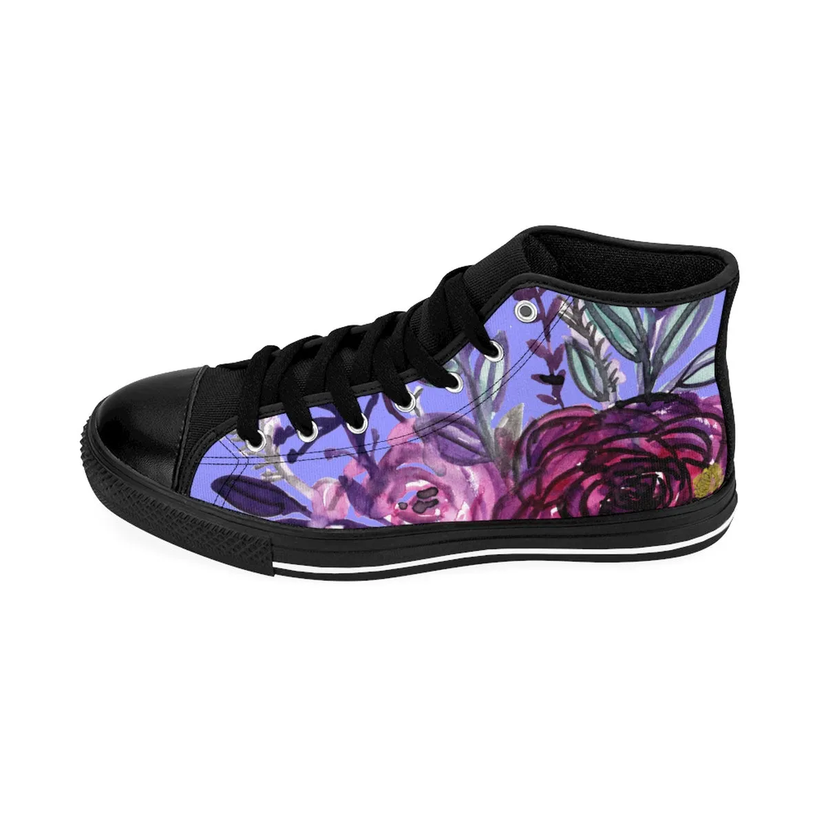 Purple Rose Women's Sneakers, Romantic Floral Print Women's High-top Tennis Shoes (US Size 6-12)