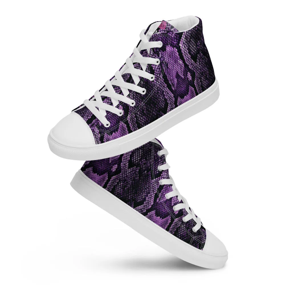 Purple Snake Print Men's Sneakers, Modern Python Stylish Snake Print Designer Men's High Top Tennis Shoes (US Size: 5-13)